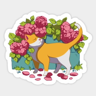 The cute red cat loves pink flowers Edit Sticker